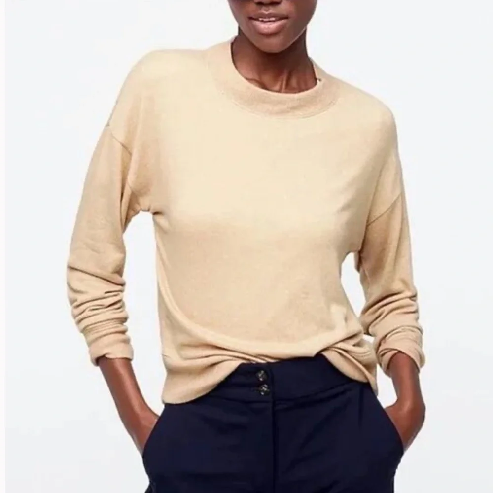 J.Crew lyocell mock neck tan pullover sweater. Size S . Style AB715